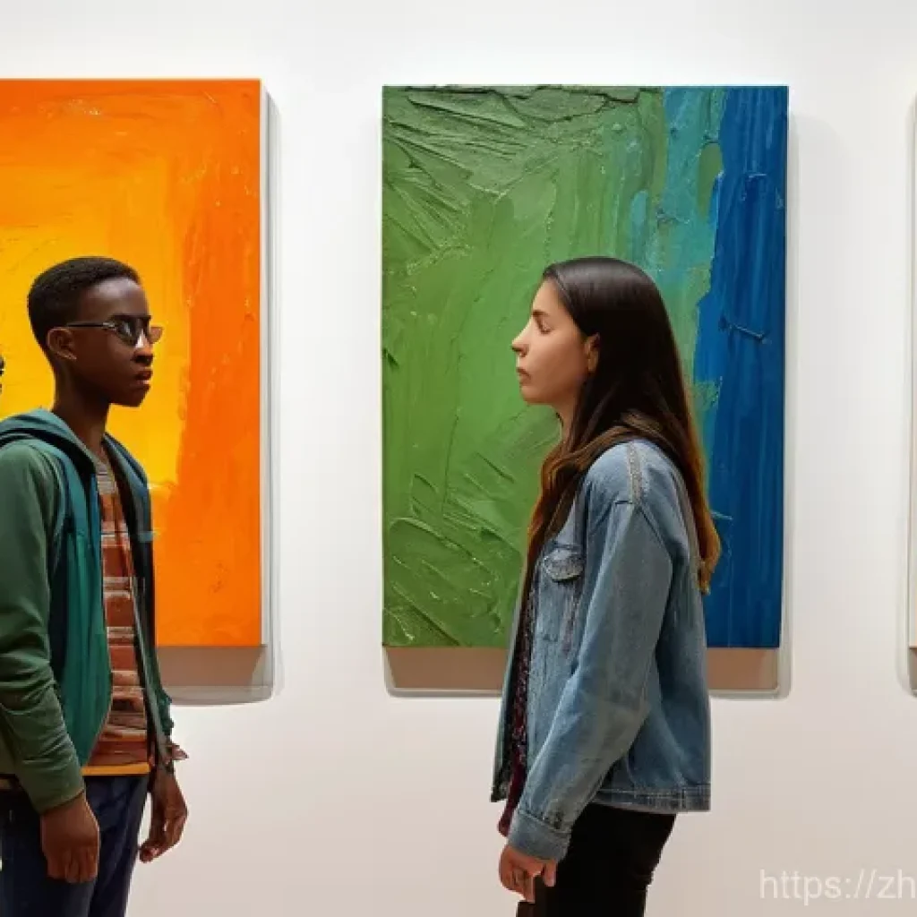미술교육사 예술 작품 분석 기법 - A thoughtfully composed, high-definition photograph of a young, diverse group of students, fully clo...