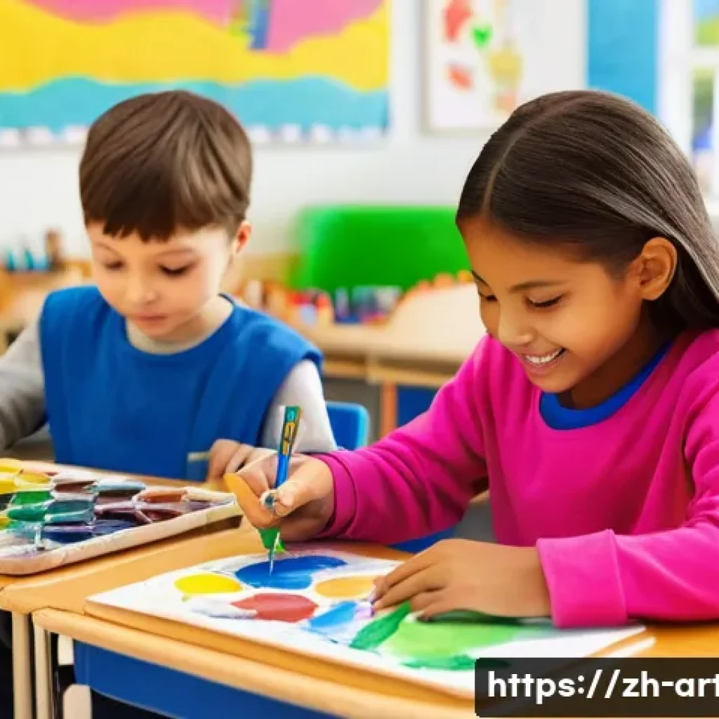 미술교육사 자격증 취득 후 커리어 - **Vibrant Elementary Art Class: A Young Teacher Guiding Creativity**
Prompt: A bright, sunlit el...