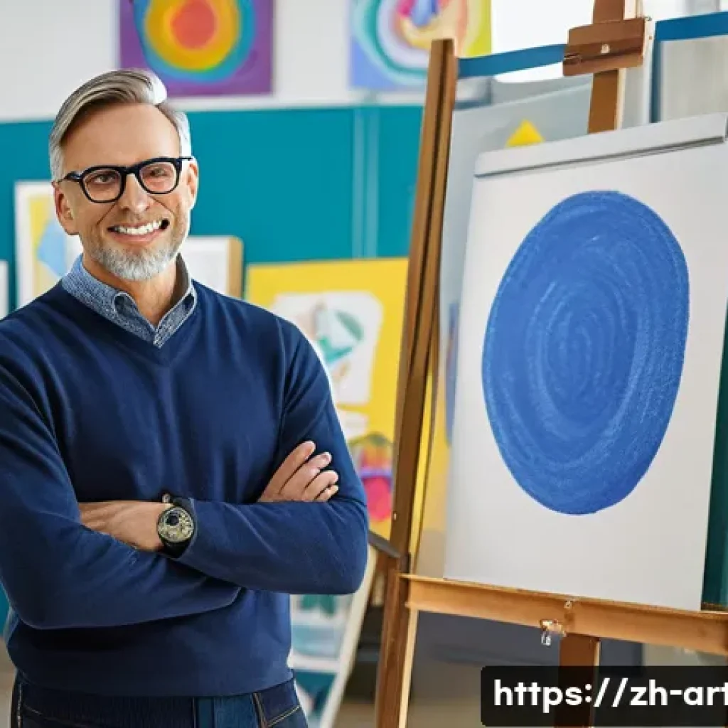 미술교육사와 관련된 법적 자격요건 - A professional art educator in a modern classroom setting, wearing smart casual clothes and eyeglass...