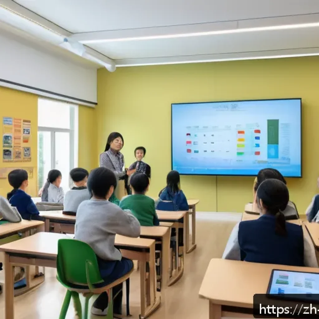 미술교육사 수업 준비 과정 - A detailed classroom scene set in a modern art education history lecture, featuring a diverse group ...