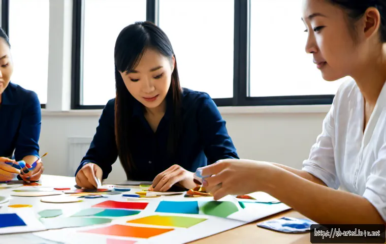 미술교육사와 기업 연계 교육 사례 - Photorealistic corporate art education workshop in a bright modern studio, a professional art educat...